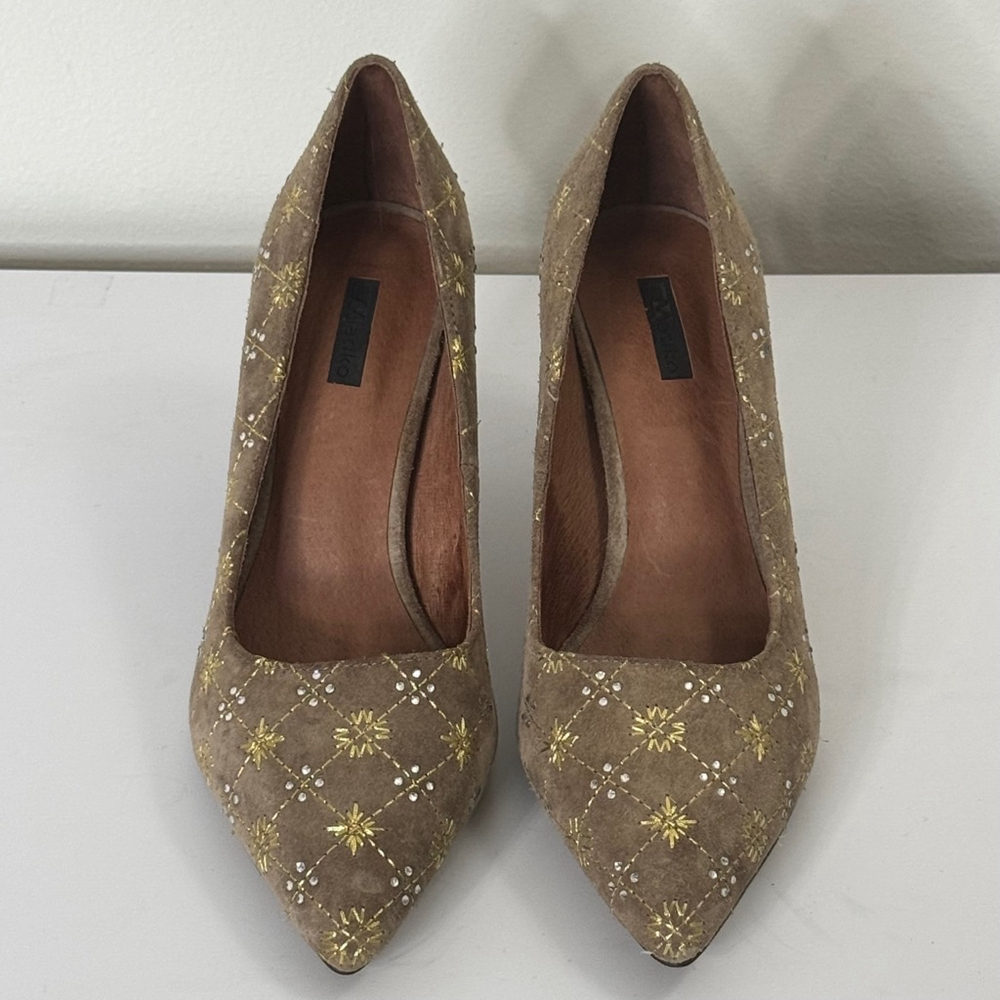 Matiko Brown Suede with Gold Embroidery Heels Size 39